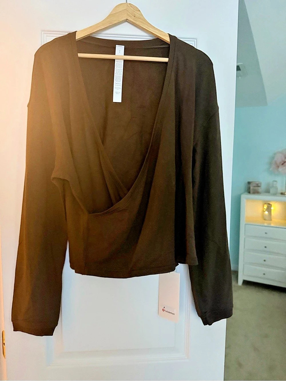 lululemon Be Calm Wrap-Front Long Sleeve Wrap-Front Modal in Brown Large NWT